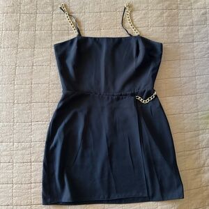 Amanda Uprichard Black Mini Dress with Gold Chain Details